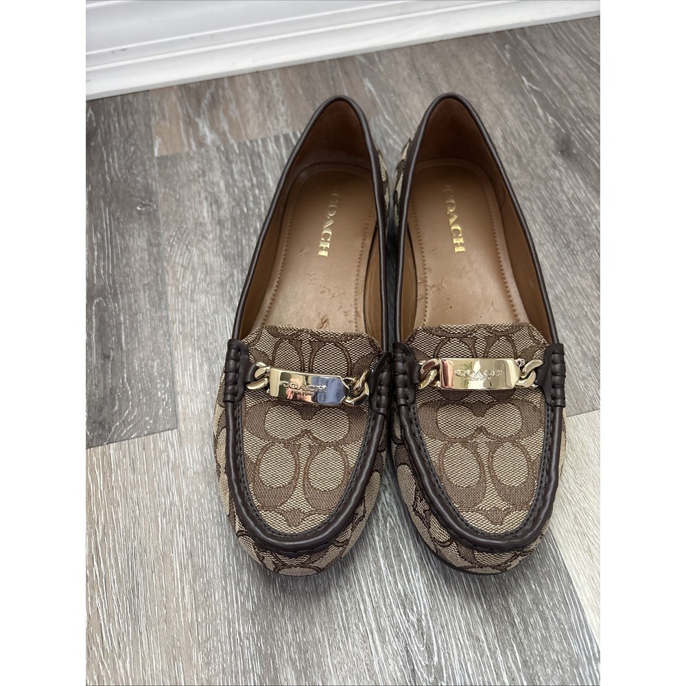 Coach Women's Signature Logo Leather Slip-On Loafer Flats Almond Toe Size 9